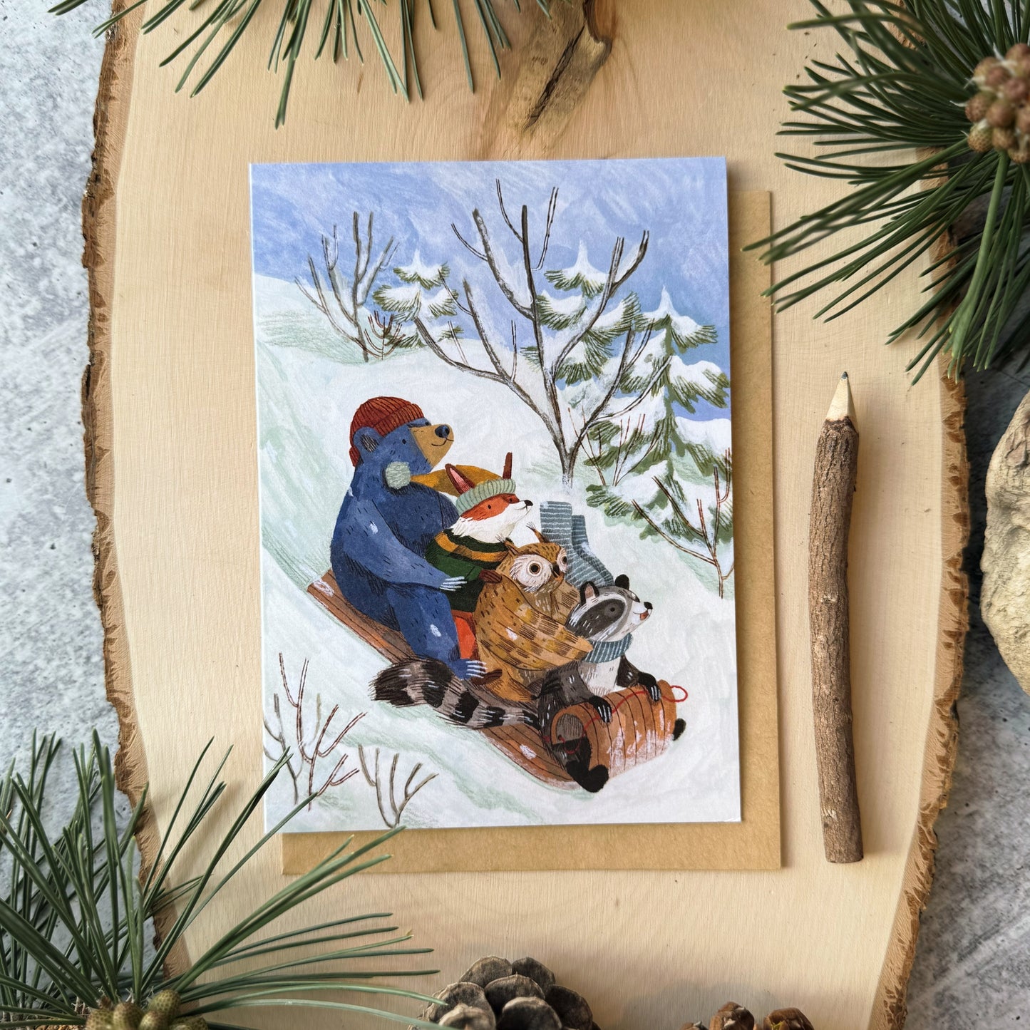 Snow Sledding Holiday Card