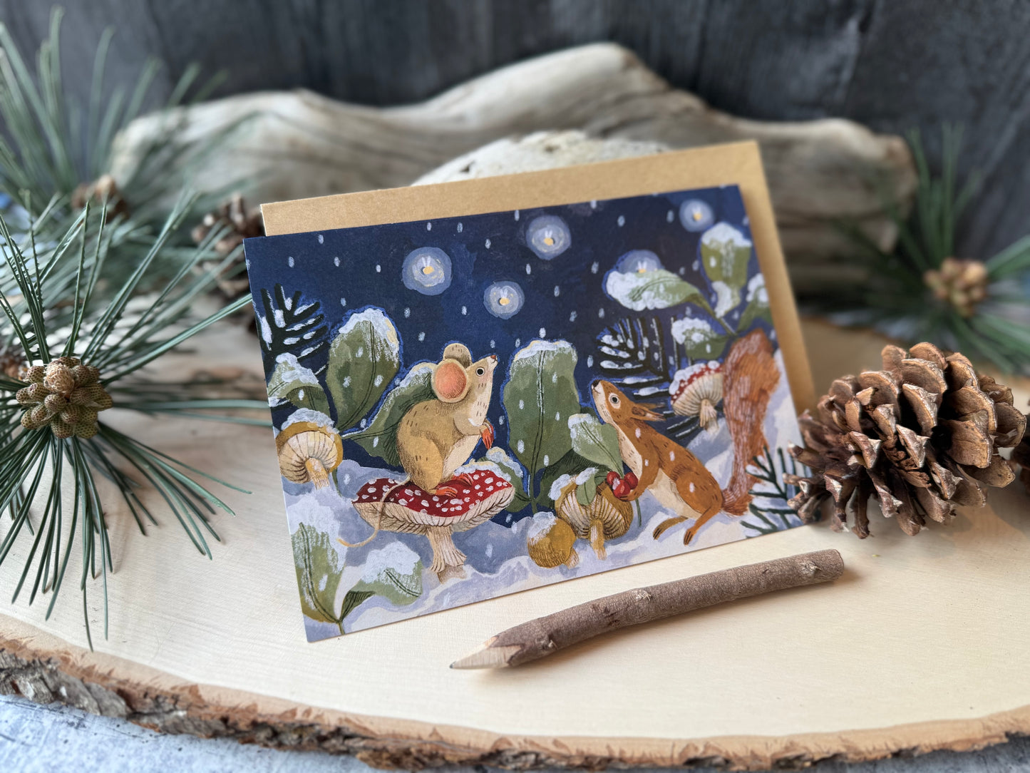 Mushroom Snow Holiday Card