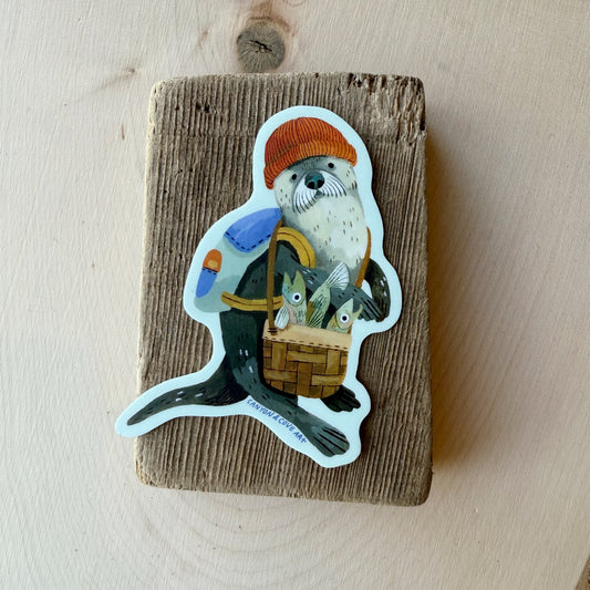 Fishing Otter Sticker