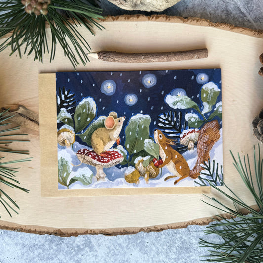 Mushroom Snow Holiday Card