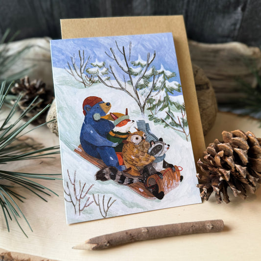 Snow Sledding Holiday Card