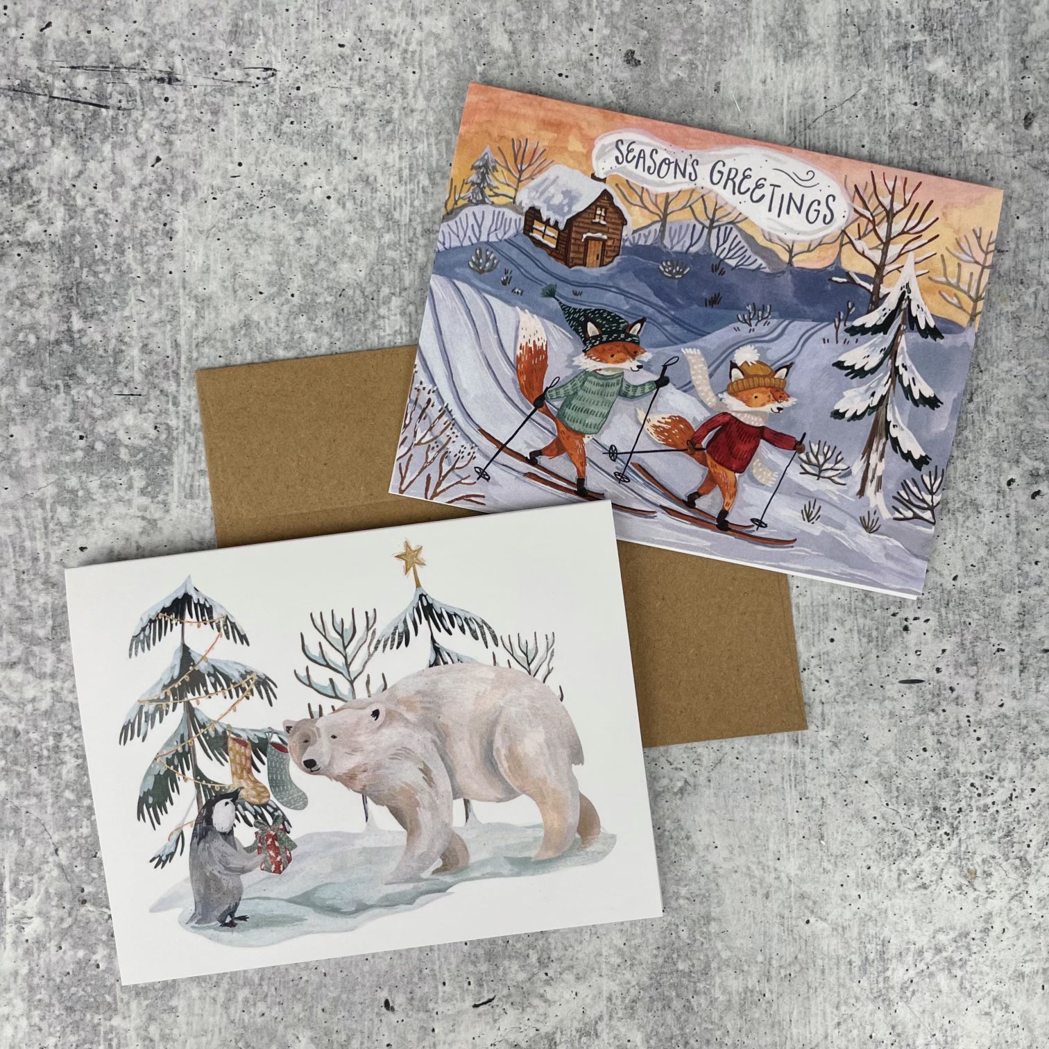 Skiing Foxes/ Arctic Christmas Cards (Boxed Card Set)