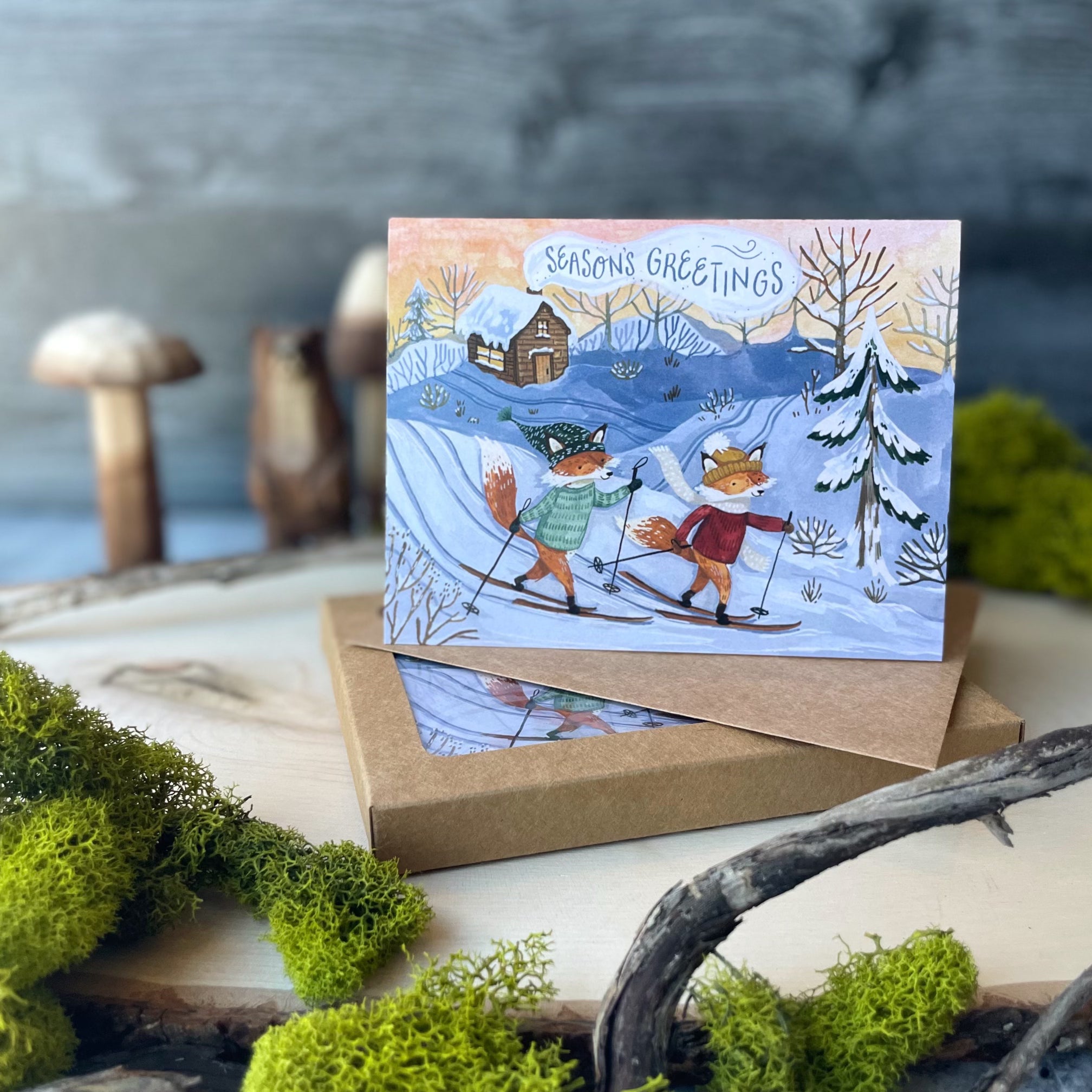 Skiing Foxes Christmas Cards (Boxed Card Set)