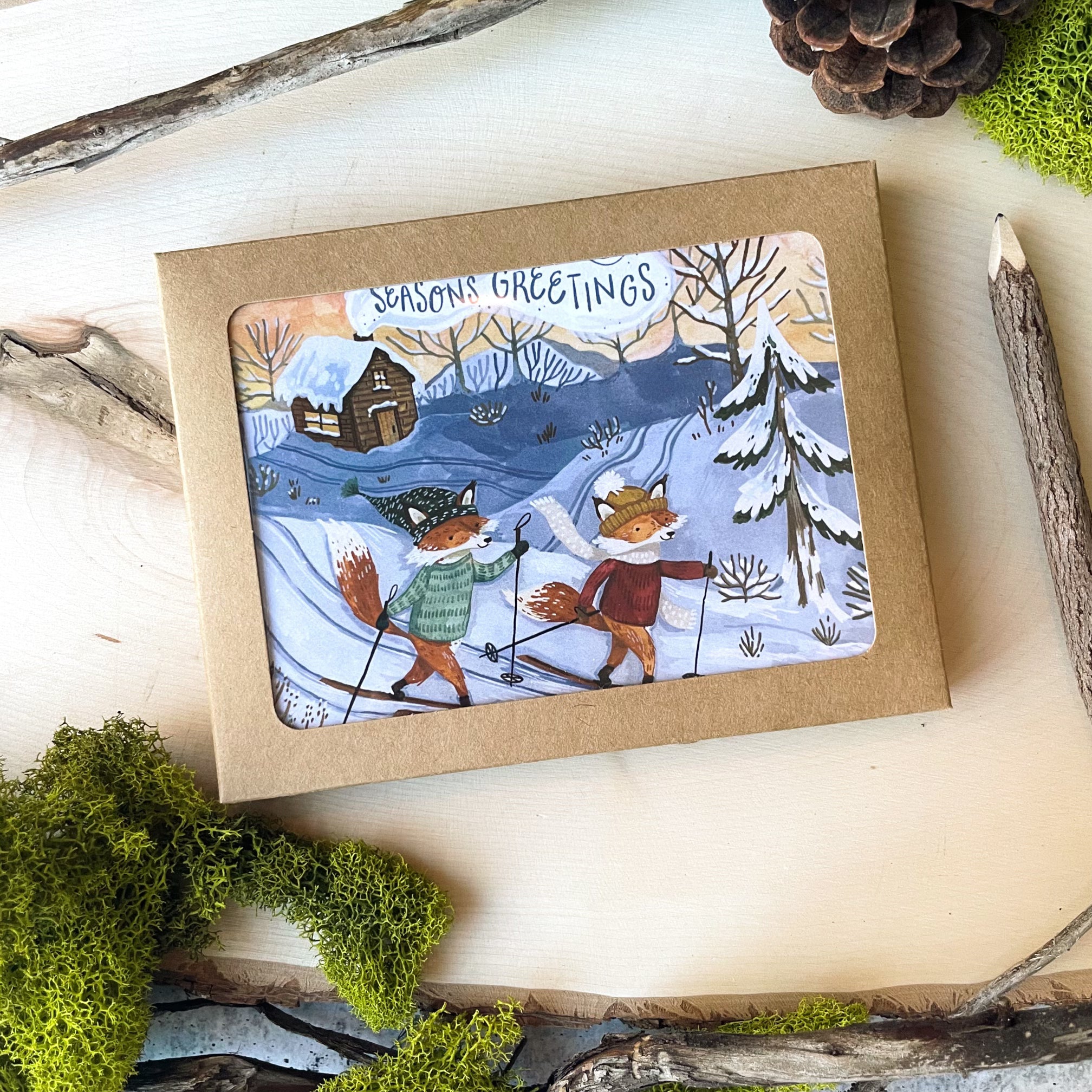 Skiing Foxes Christmas Cards (Boxed Card Set)