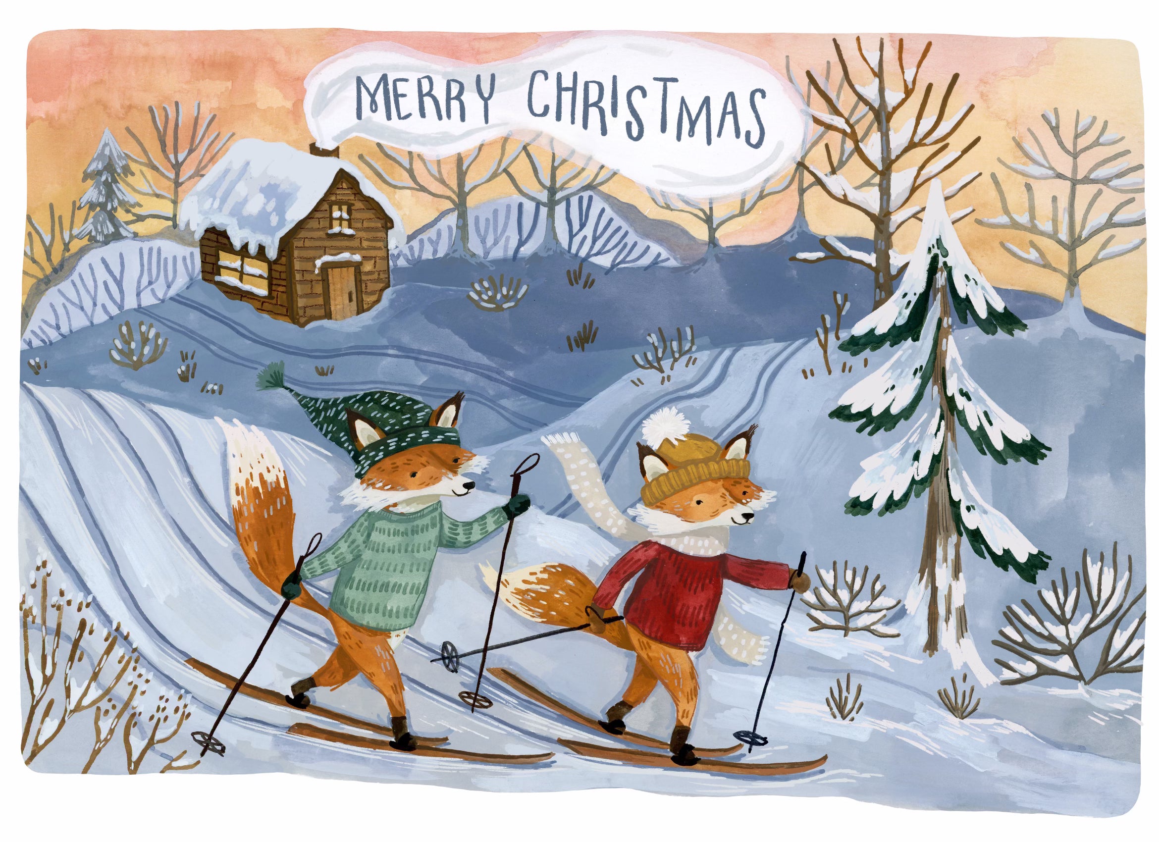 Skiing Foxes Christmas Card