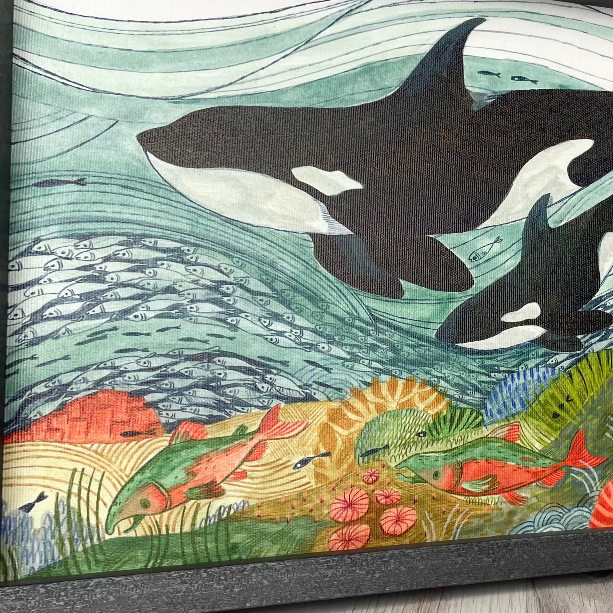 Ocean Orcas Framed Canvas Print